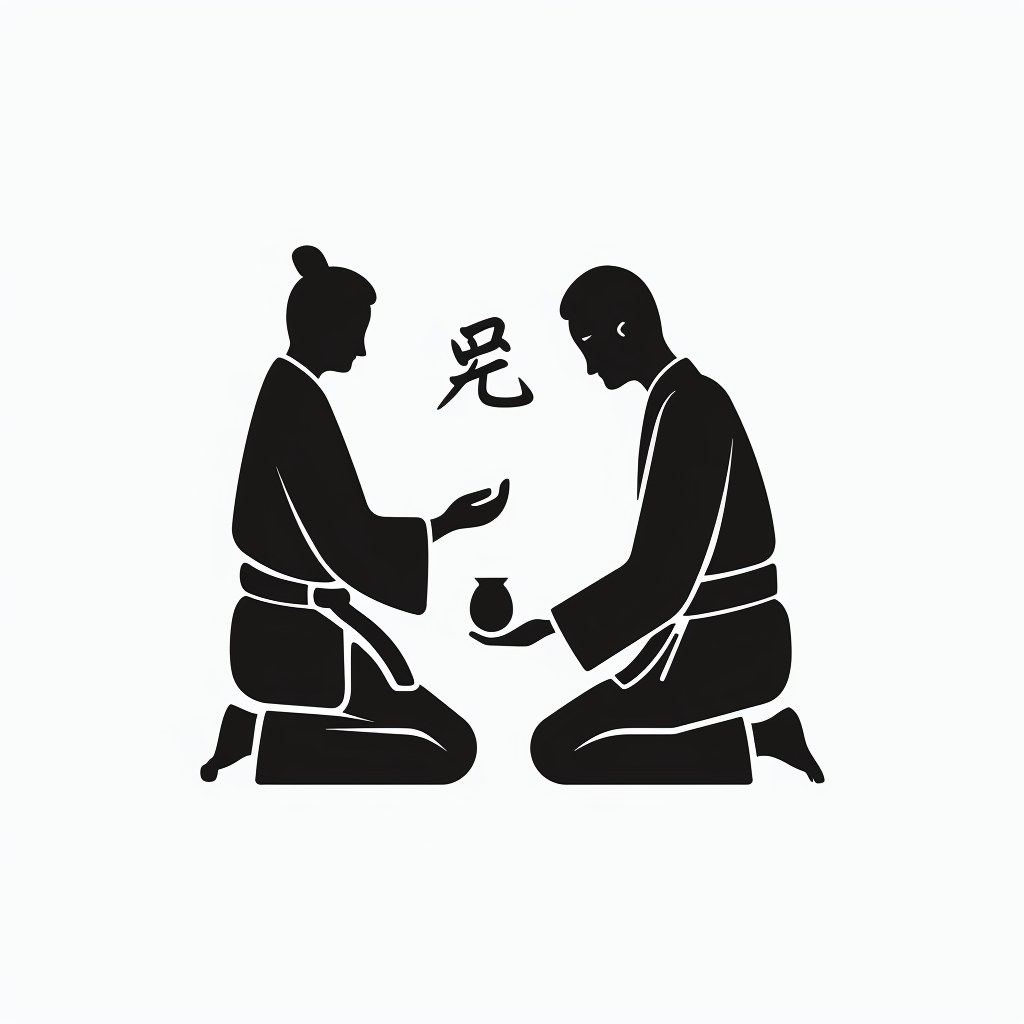 A person helping another in simplistic black-and-white logo