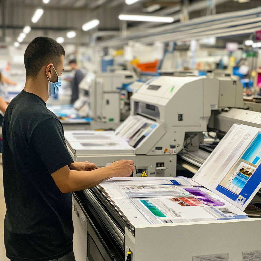 A person shows printing shop to customer