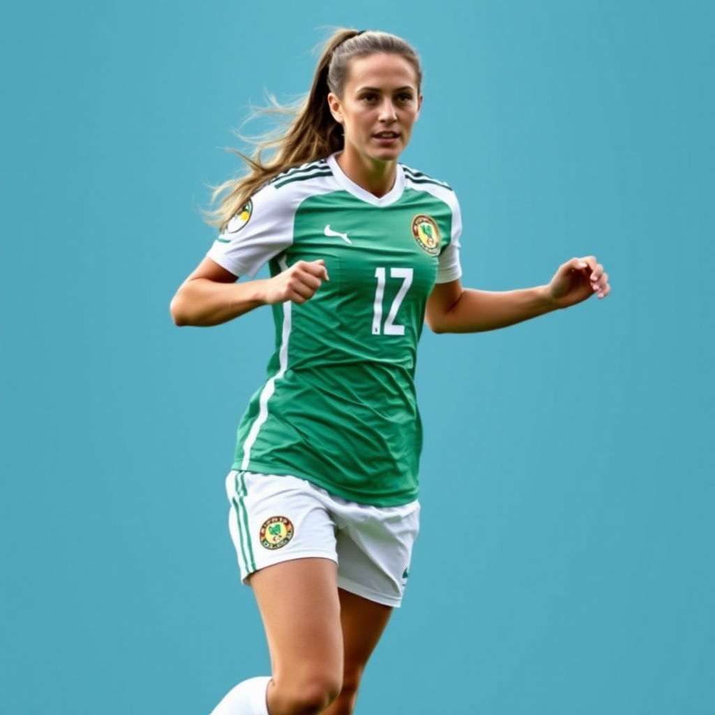 A picture of a female soccer player from Ireland.