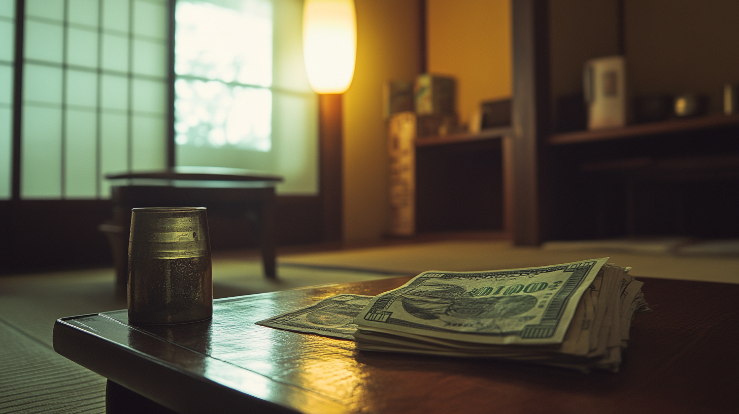 A pile of money in old Japan hotel