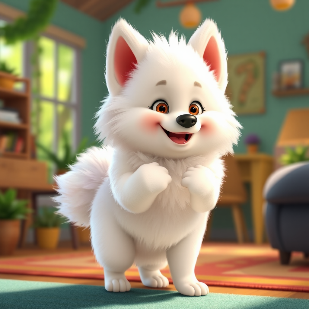 A playful, fluffy American Eskimo dog in Pixar.