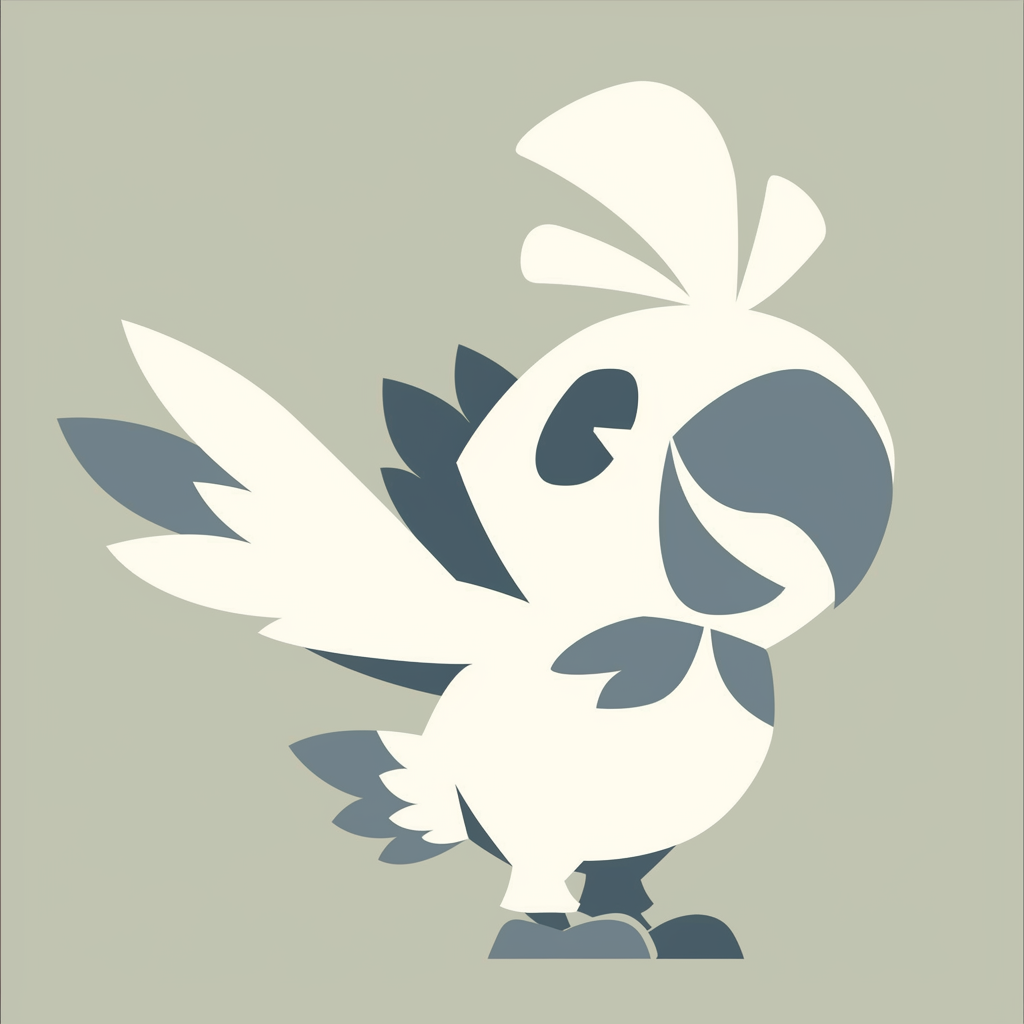 A playful cartoon parrot logo in white silhouette