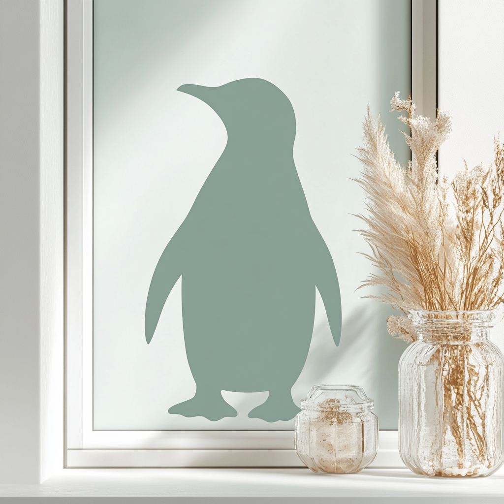 A playful penguin in mint and lavender