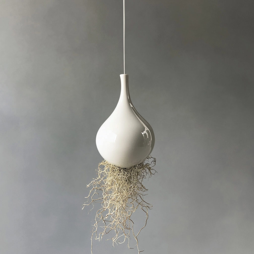 A playful white porcelain ornament for Spanish moss.