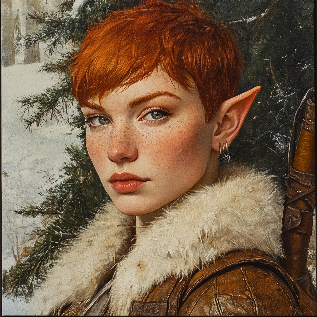 A portrait of a red-haired half-elf hunter.