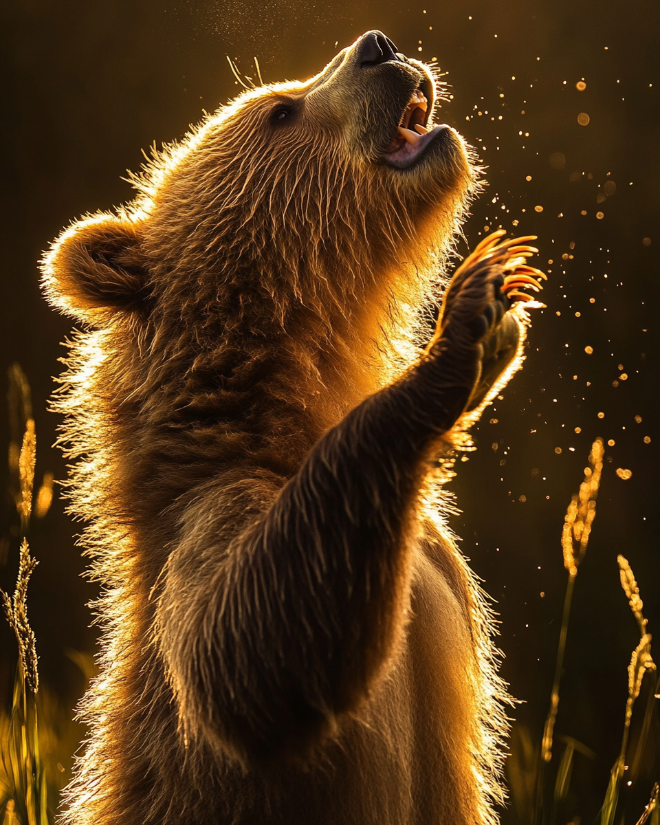 A powerful bear in golden light, photographed beautifully.