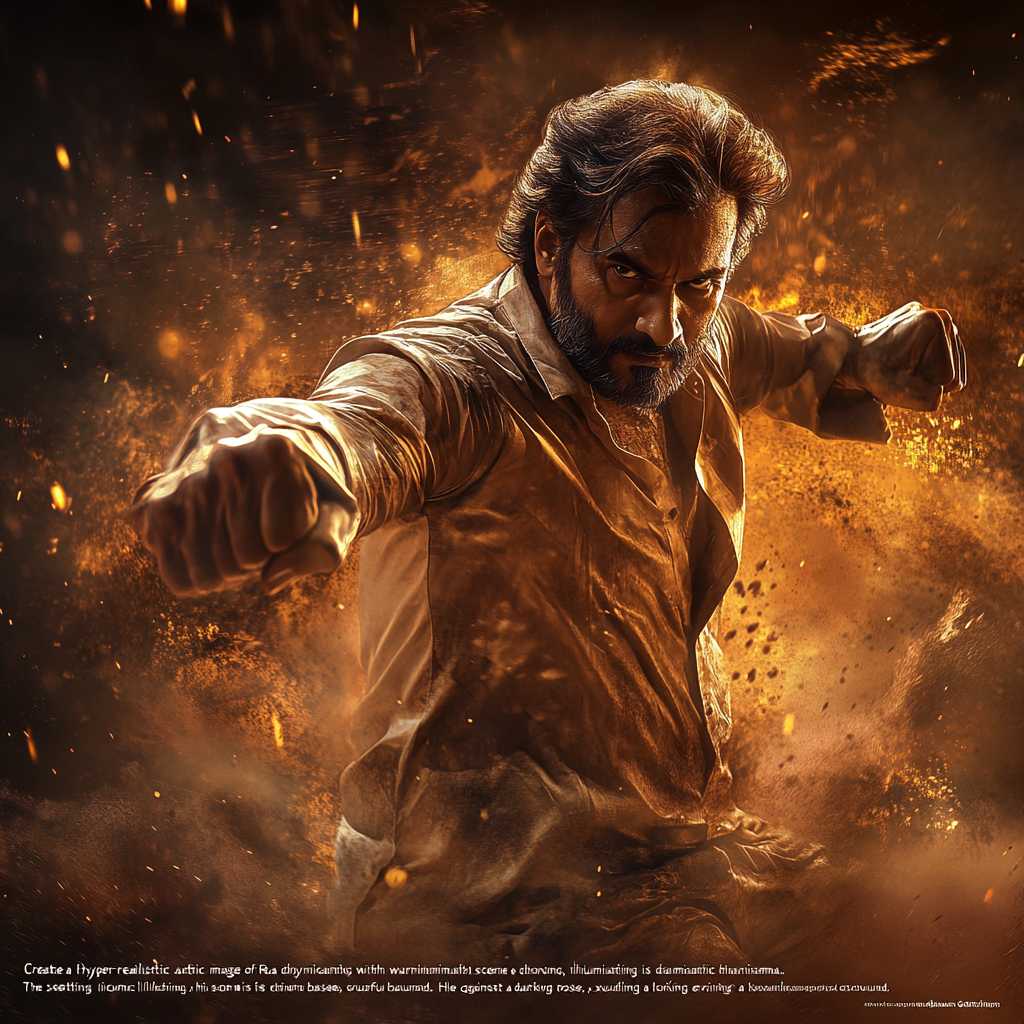 A powerful moment: Rajinikanth in dynamic action.