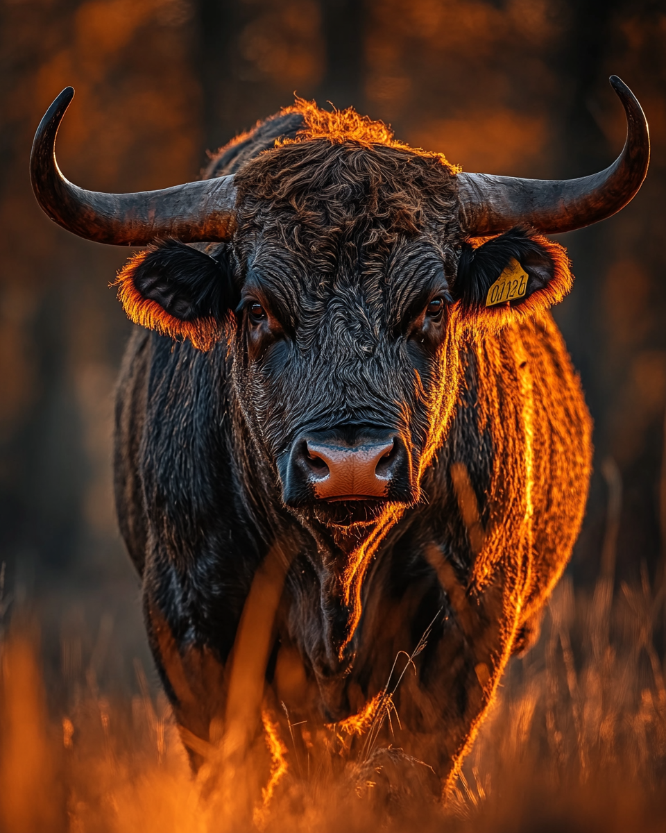 A proud bull captured in detailed golden light