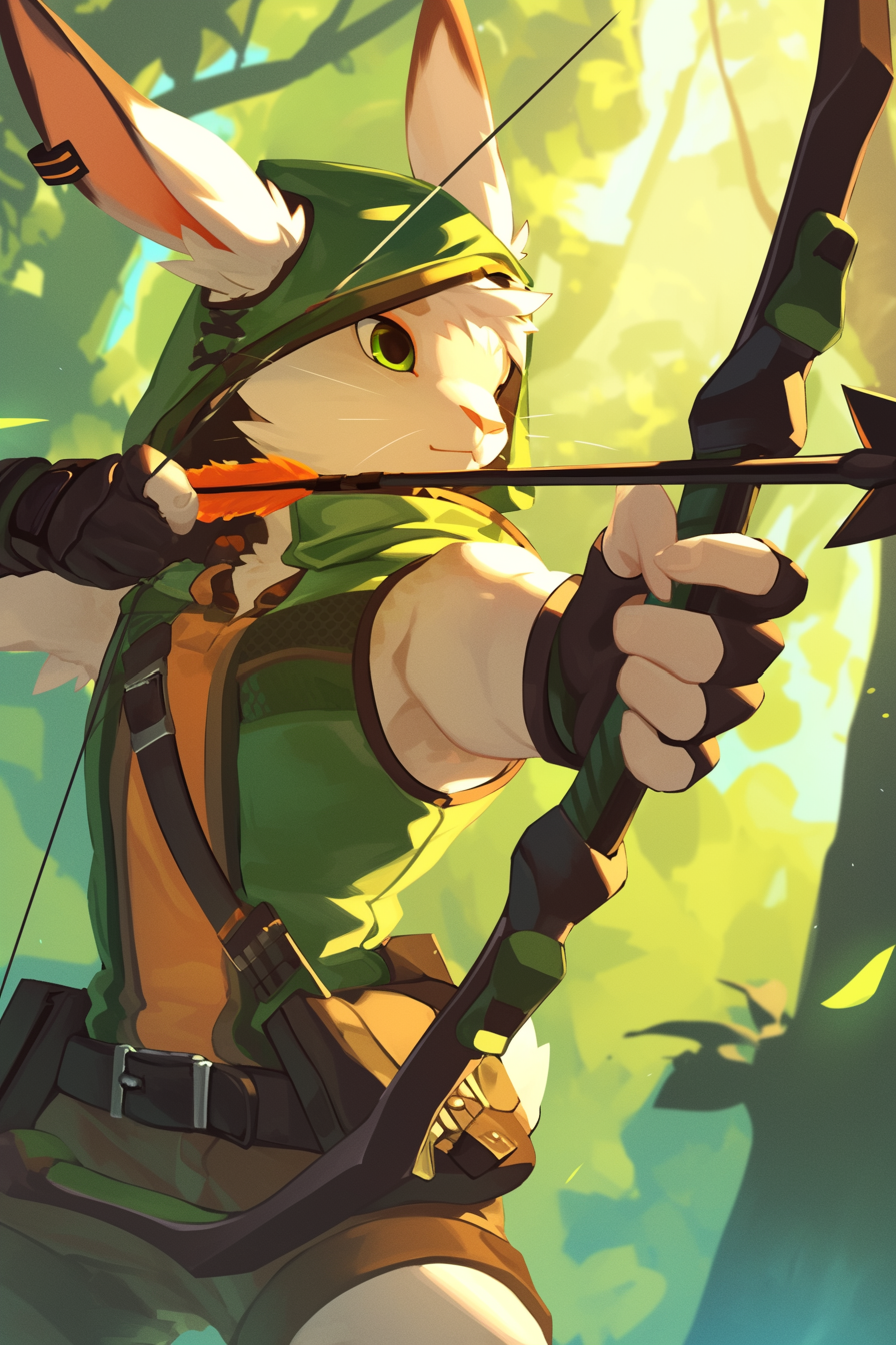 A rabbit archer in forest with green gear