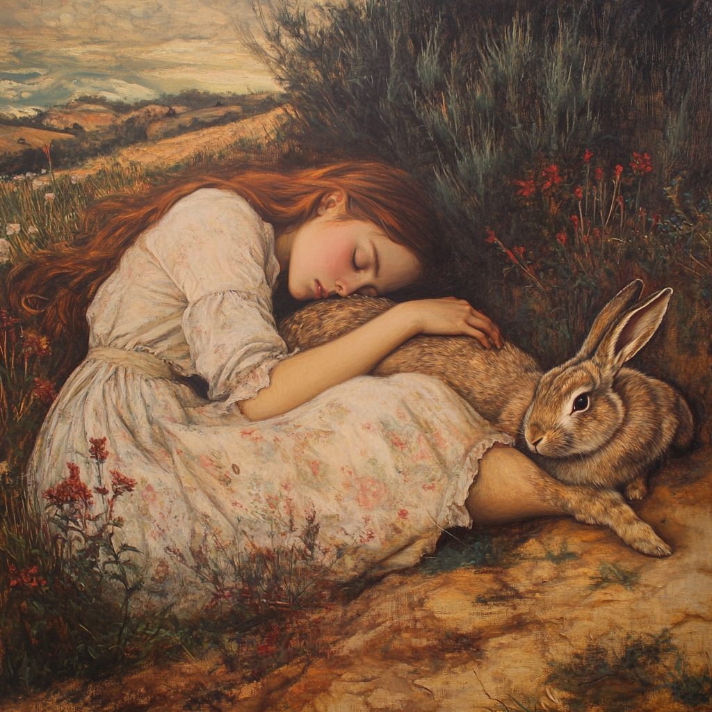 A rabbit in classical painting Ophelia by Millais