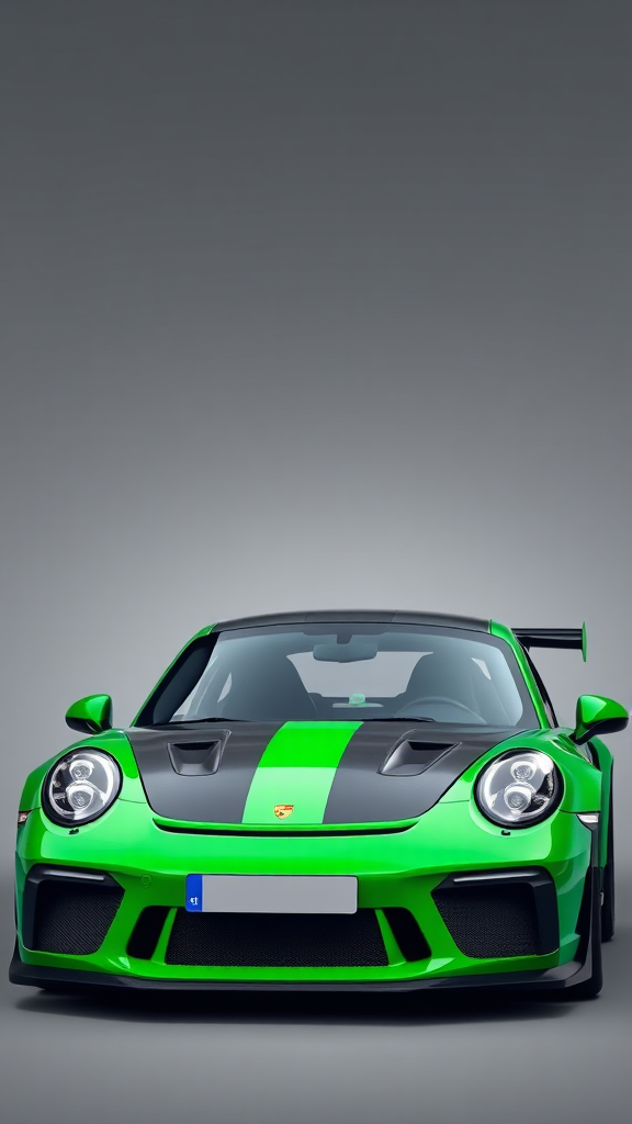 A race car driver next to a green Porche.