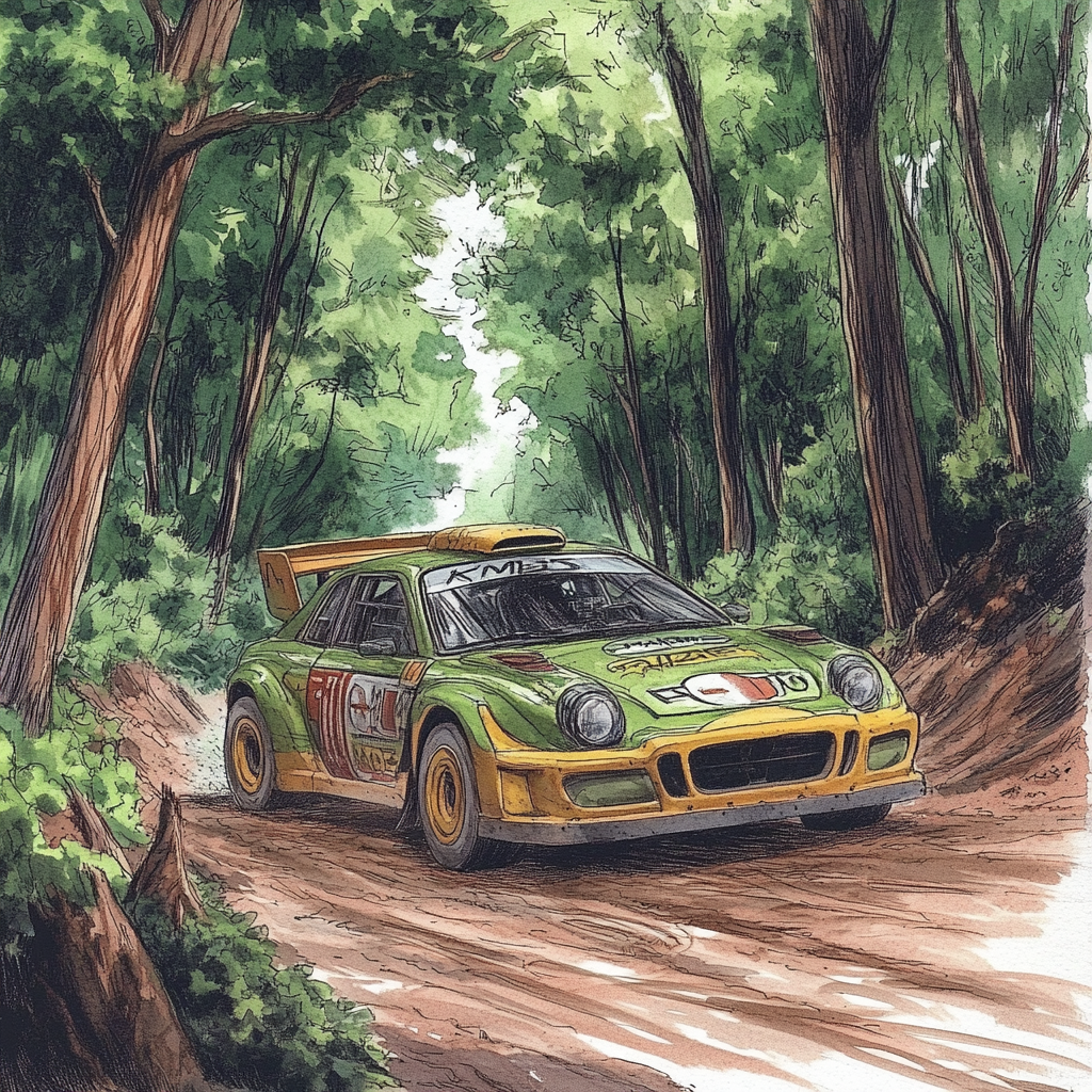 A racecar parked on a dirt road.