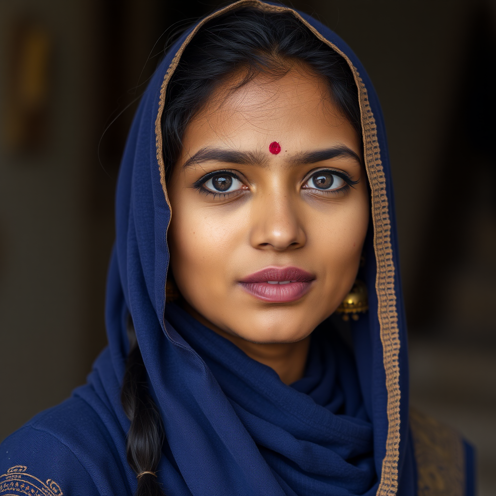 A realistic Indian girl looking at the camera.