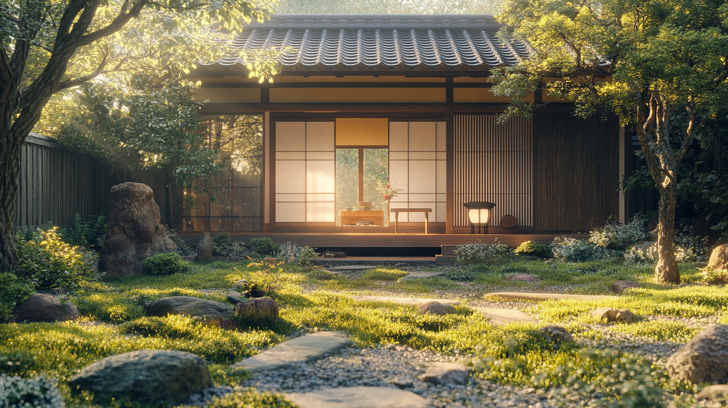 A realistic Japanese house with engawa, nature scene.