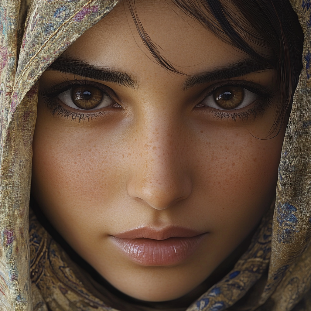 A realistic Mediterranean girl with detailed symmetrical face