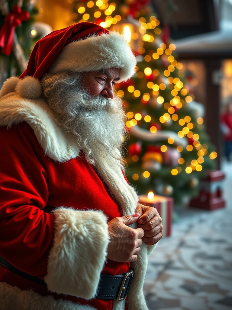 A realistic Santa enjoying vacation at the beach.