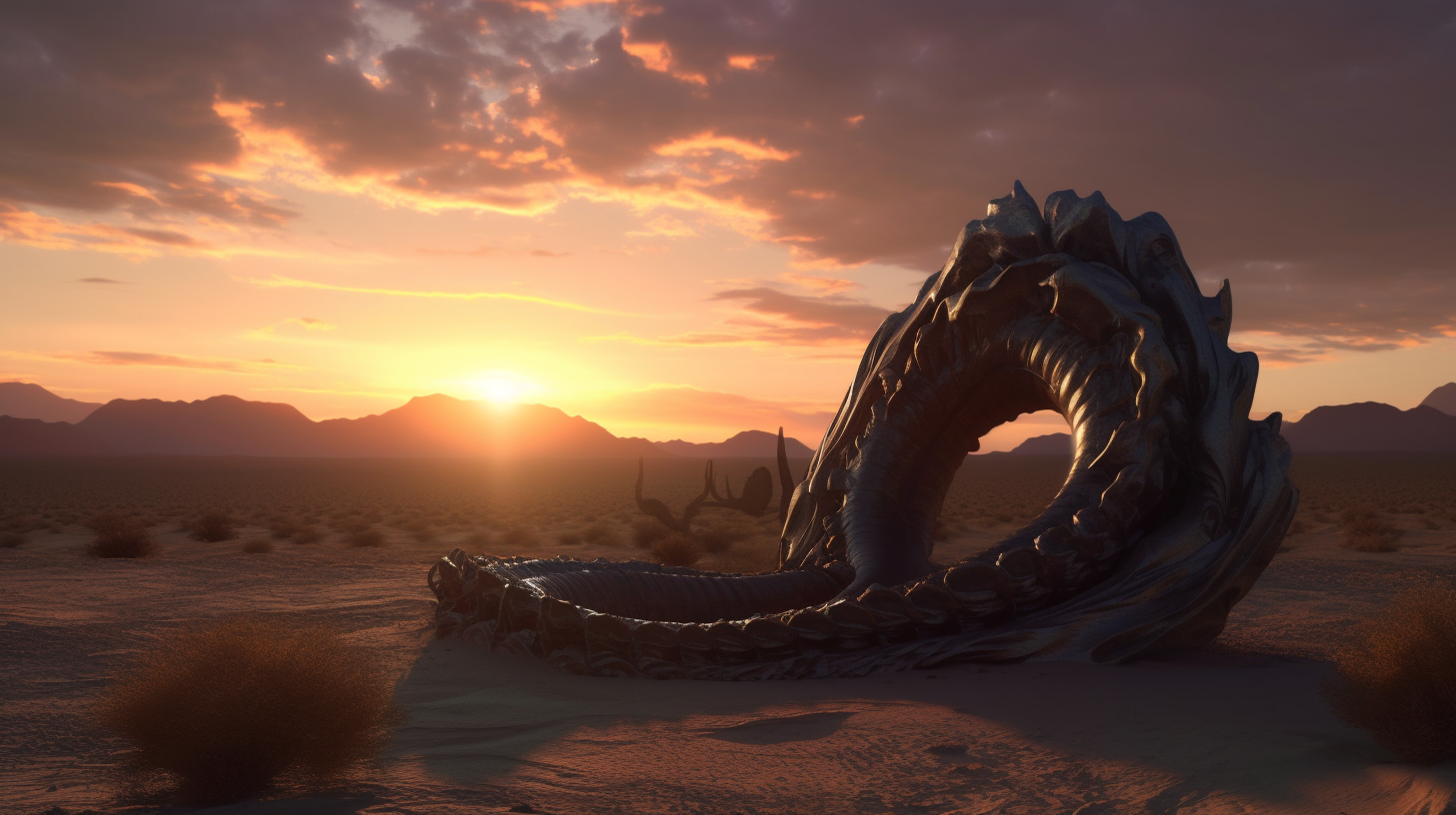 A realistic alien tentacle in a desert sunset.