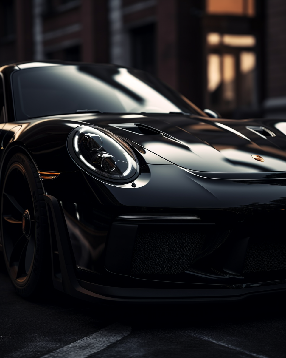 A realistic black Porsche 2023 GT3-RS side view