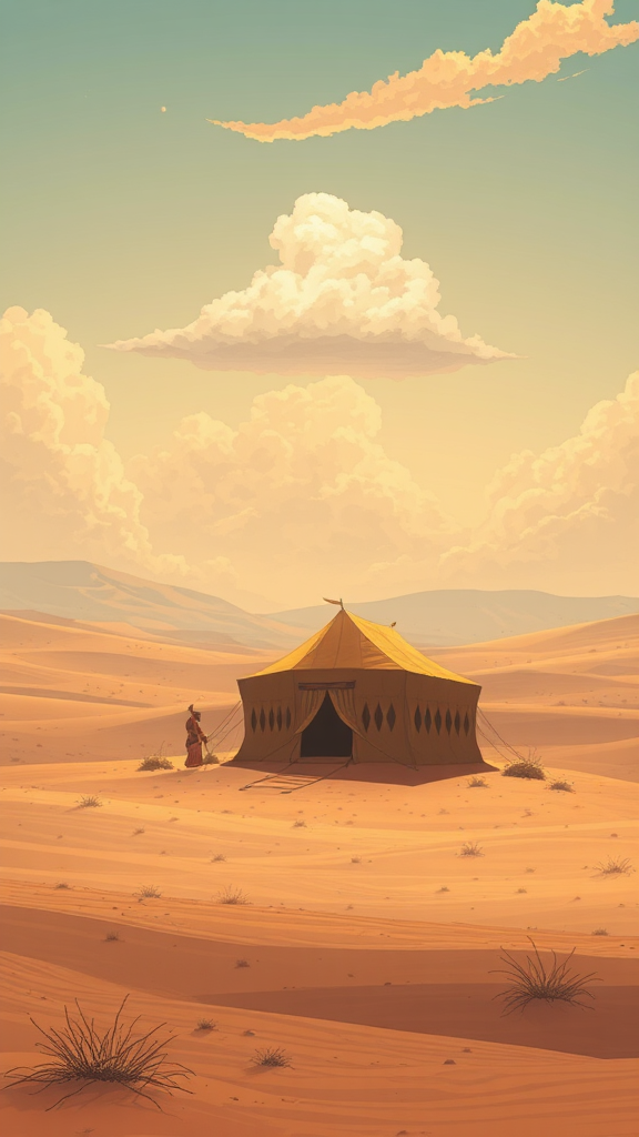 A realistic cartoon cover of a desert scene.