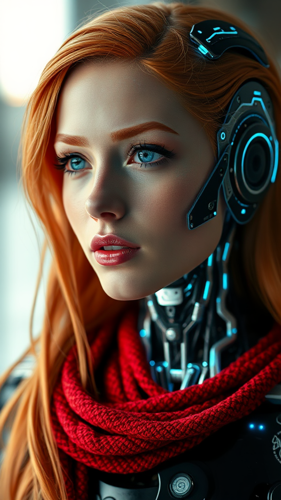 A realistic image of a blonde woman with robot parts.