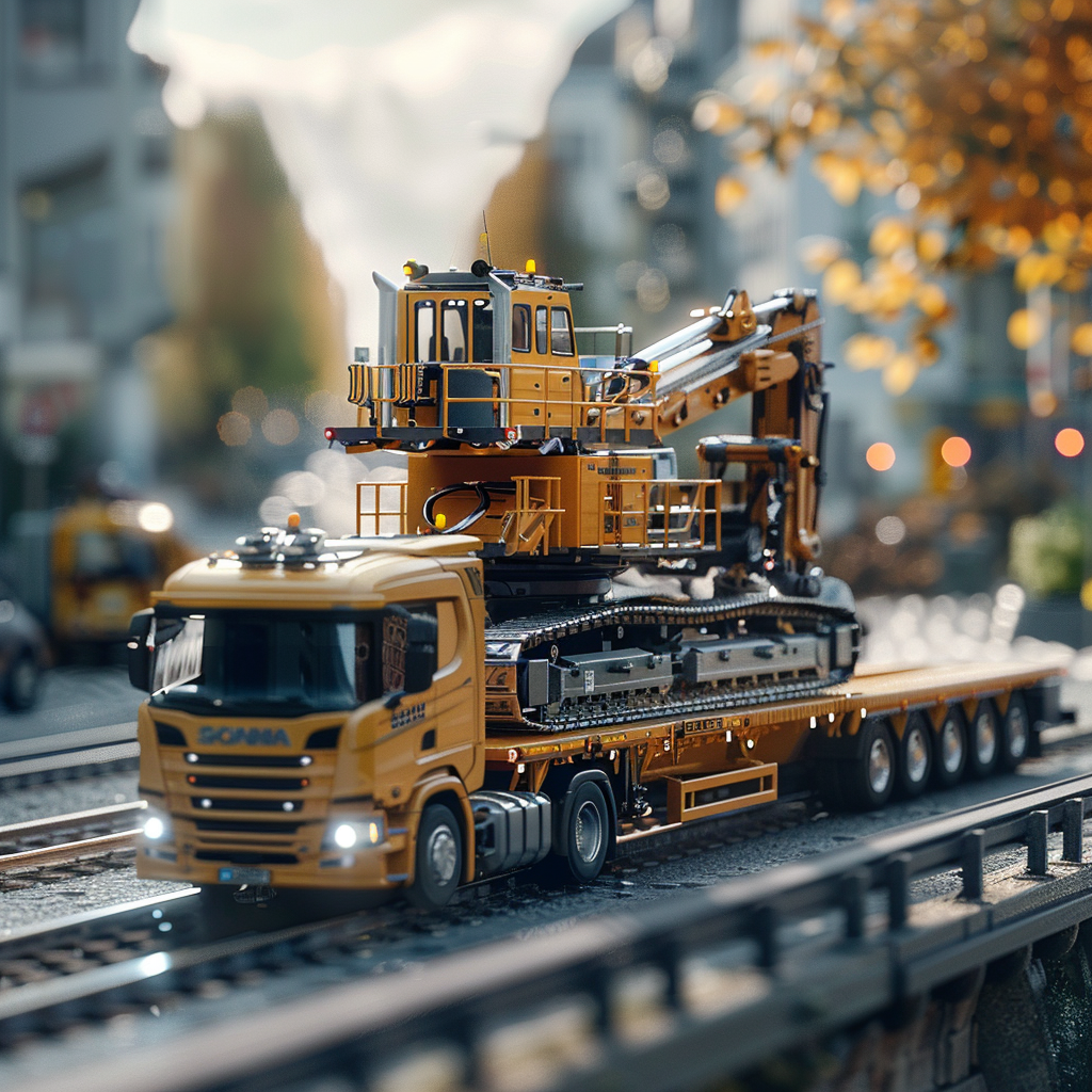 A realistic image of a truck transporting machine