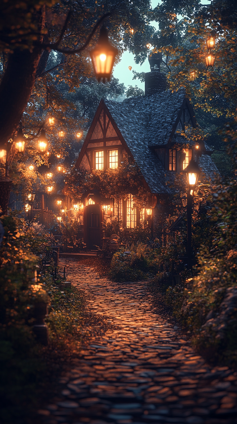 A realistic image of houses with feelings, memories, streetlights.