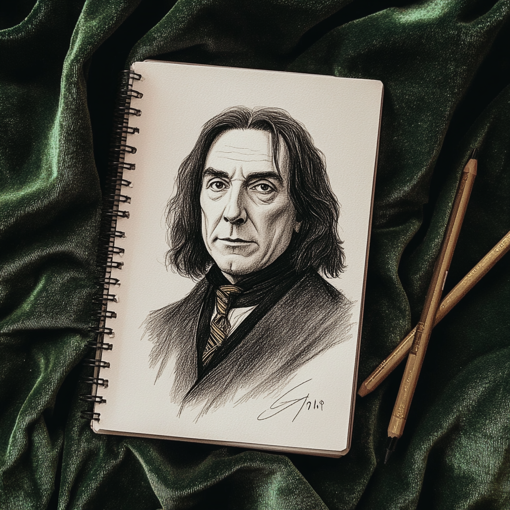 A realistic pencil sketch of Severus Snape portrait.