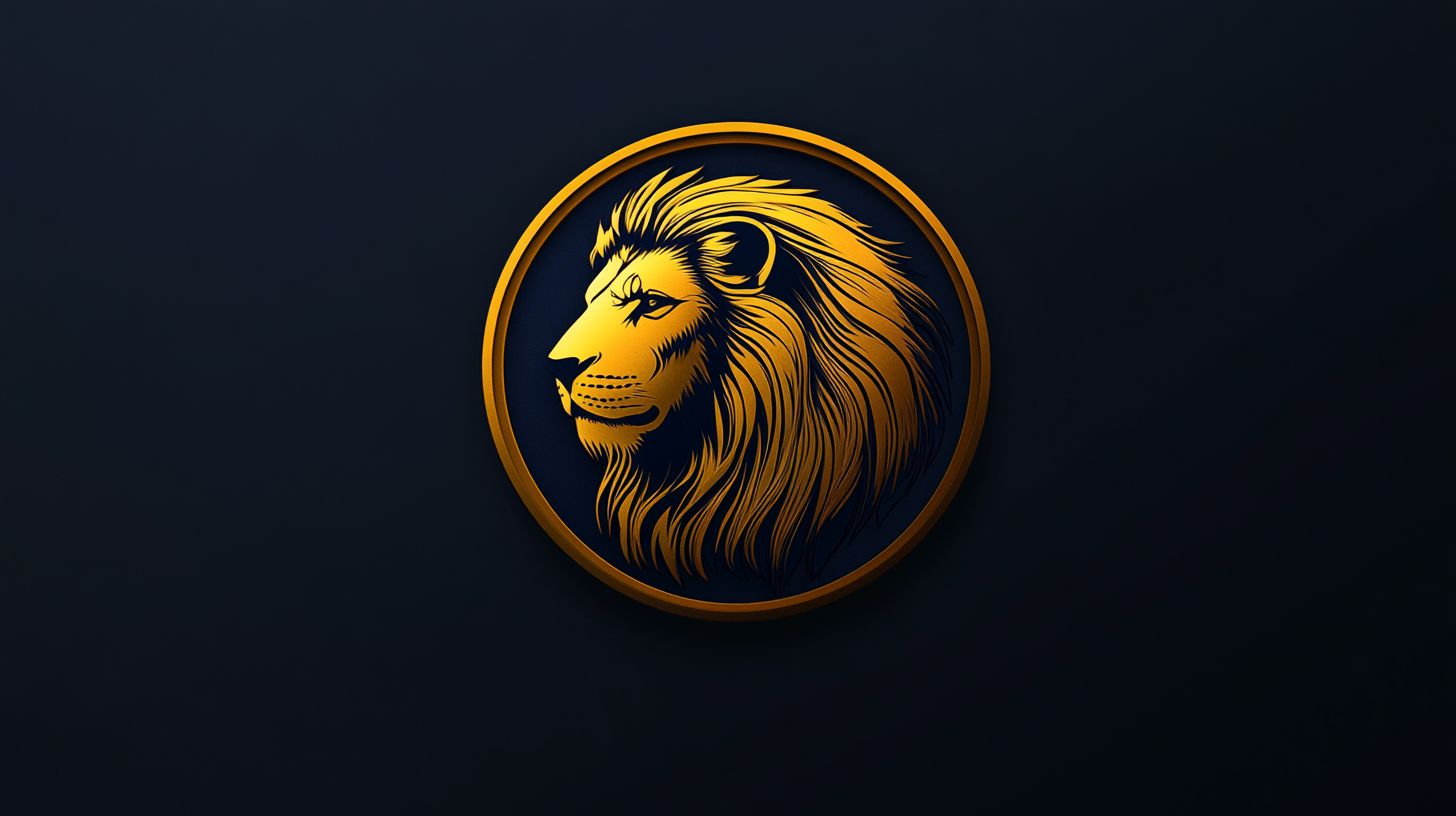 A regal lion on yellow and blue background.