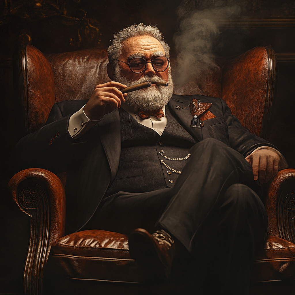 A rich businessman relaxing with whiskey and cigar