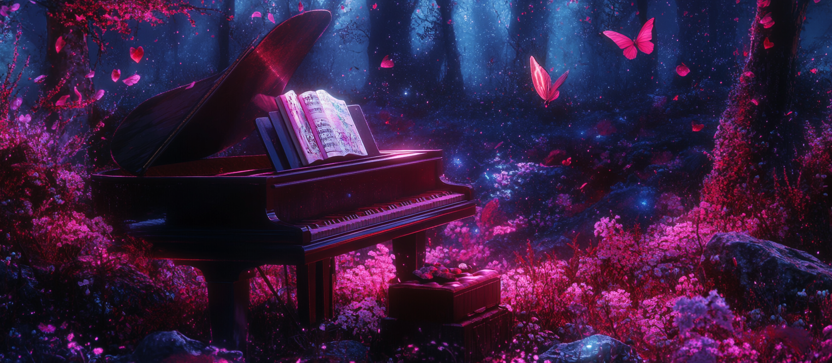 A romantic night in the forest with piano.