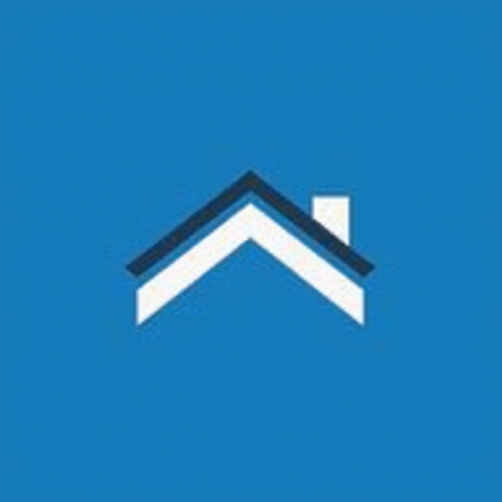 A roofing company logo on a bold blue background.