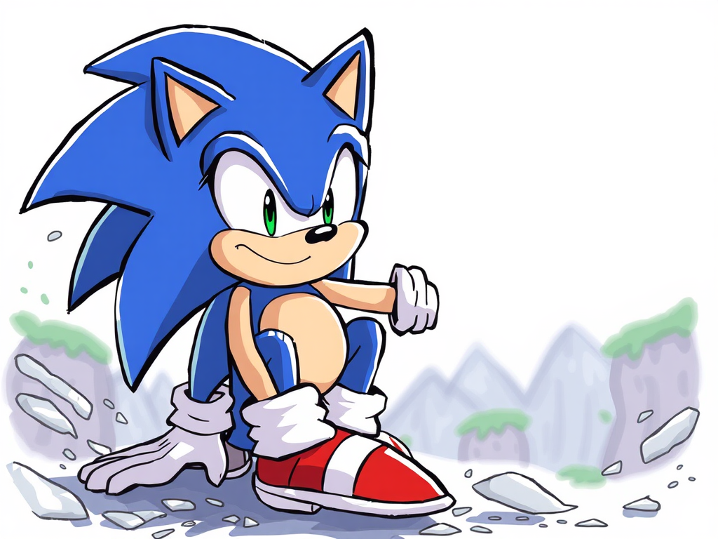 A sad Sonic the Hedgehog looking upset.