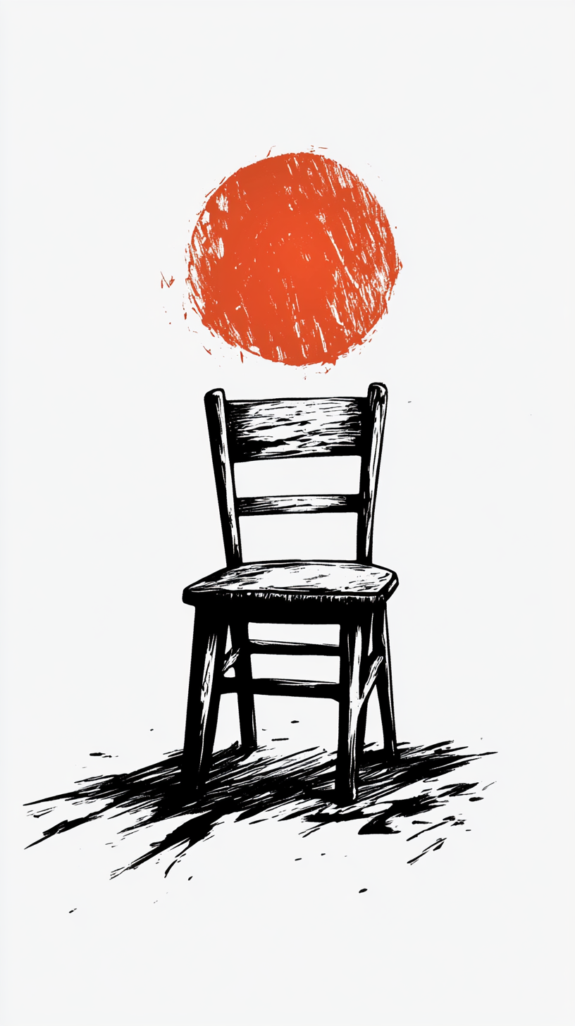 A scary vintage lamp on old chair, linocut style.