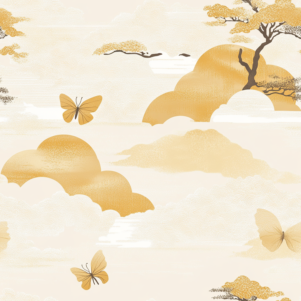 A seamless pattern of pastel yellow butterflies