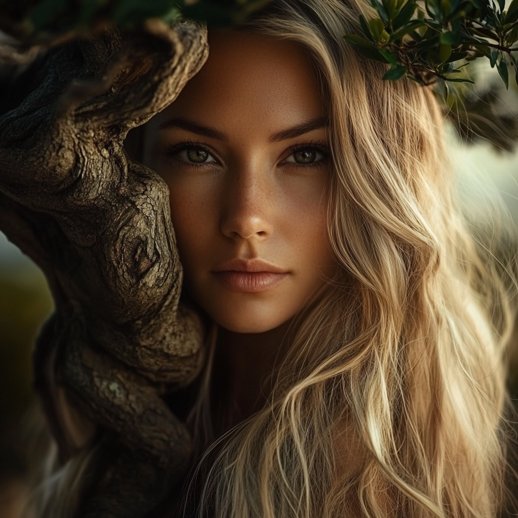 A secure woman with long blond hair, roots intertwining.