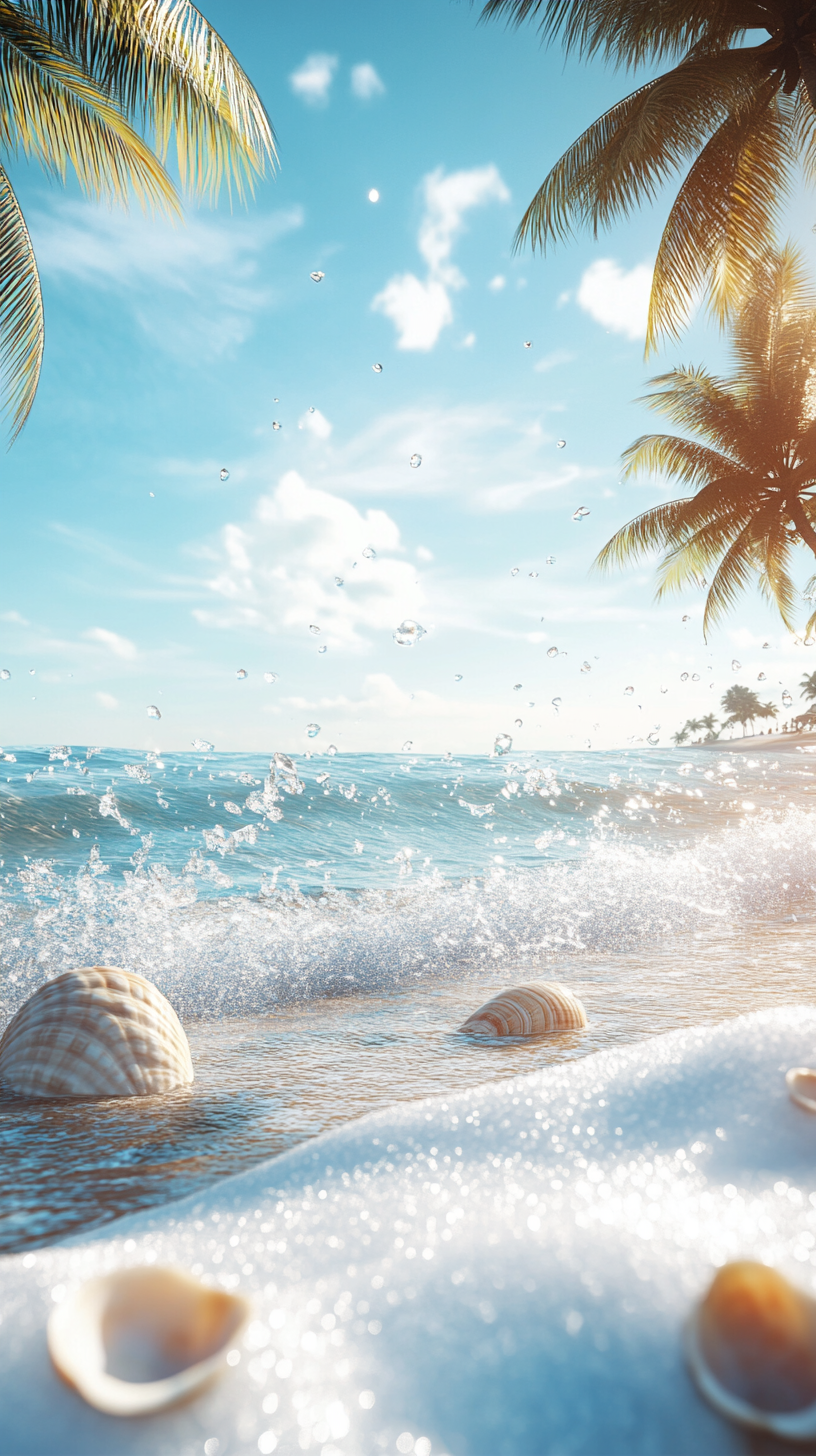 A serene beach scene with sparkling sunlight.