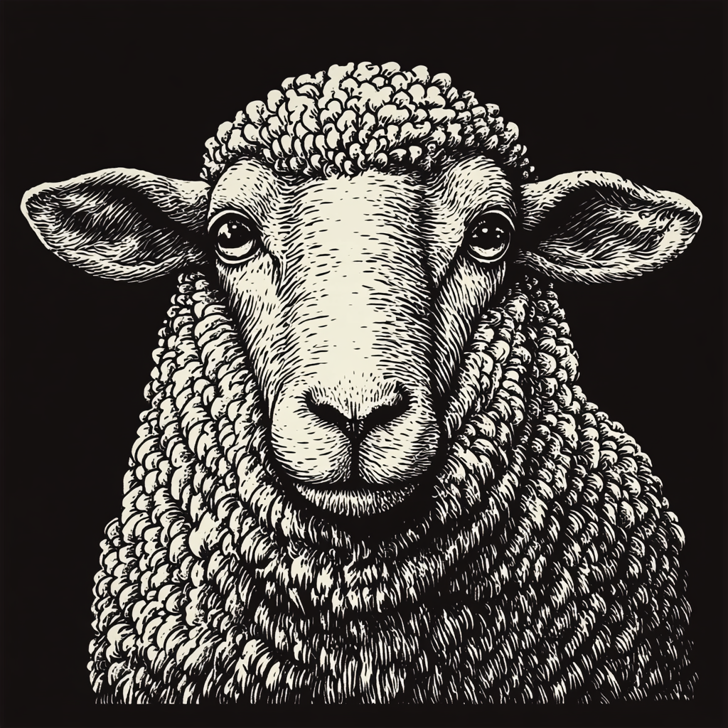 A sheep vtt token with bold graphic style.