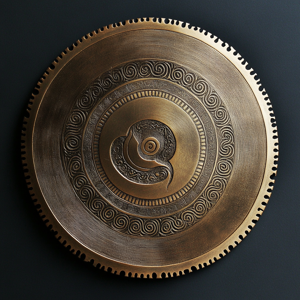 A shiny brass disk with magical symbols