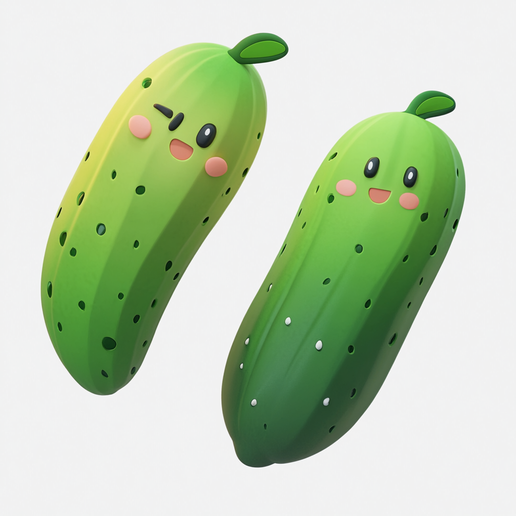 A shiny cartoon cucumber in cute clay style