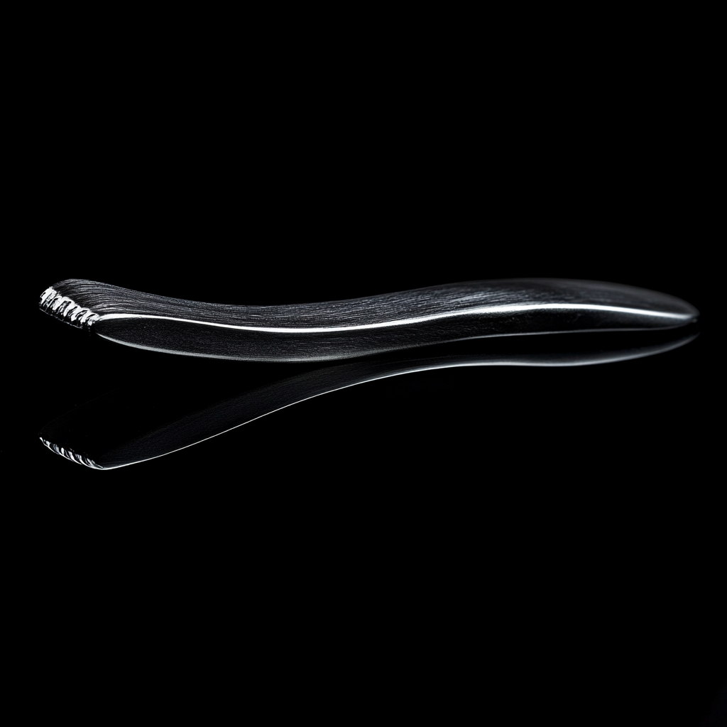 A shiny razor on a black background.