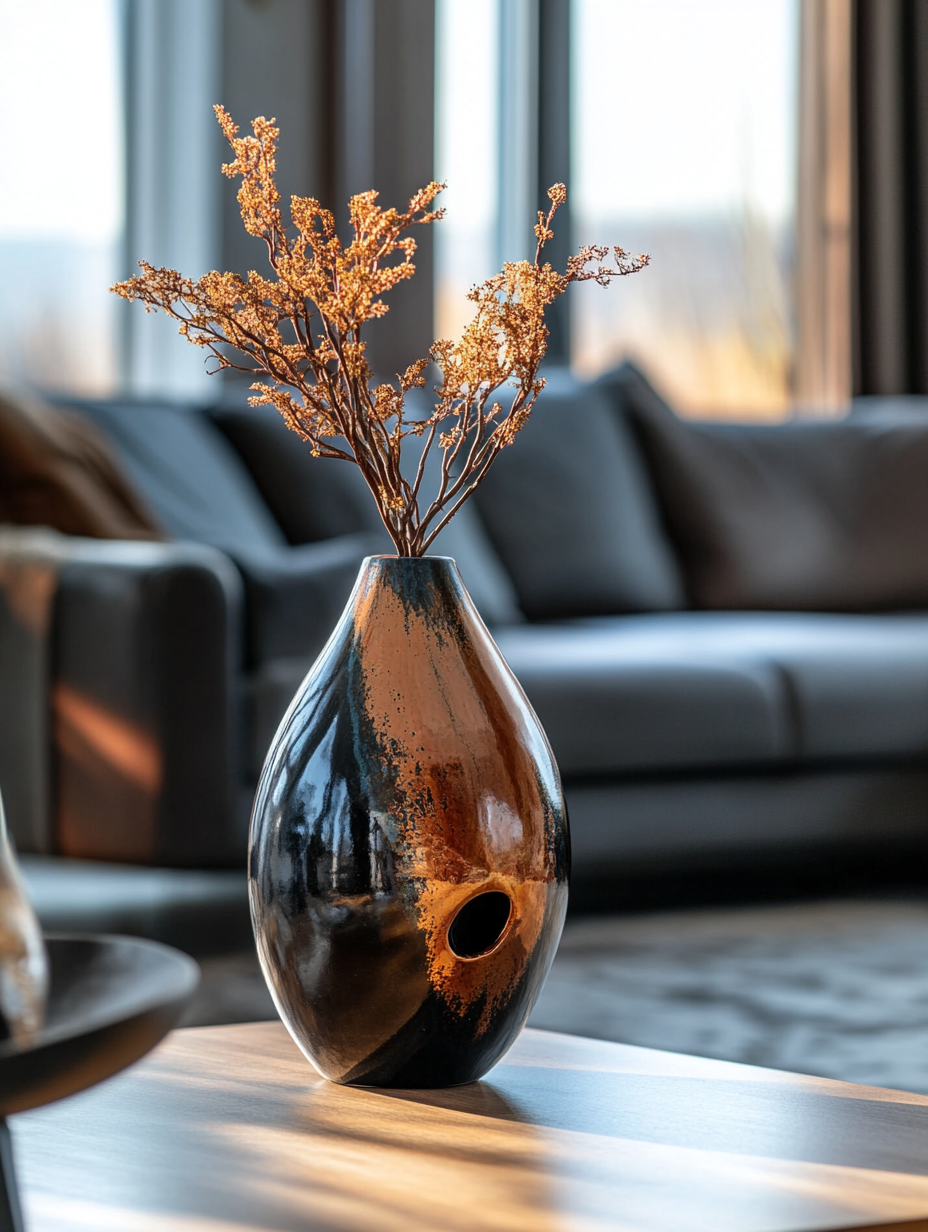 A shiny vase in a modern room