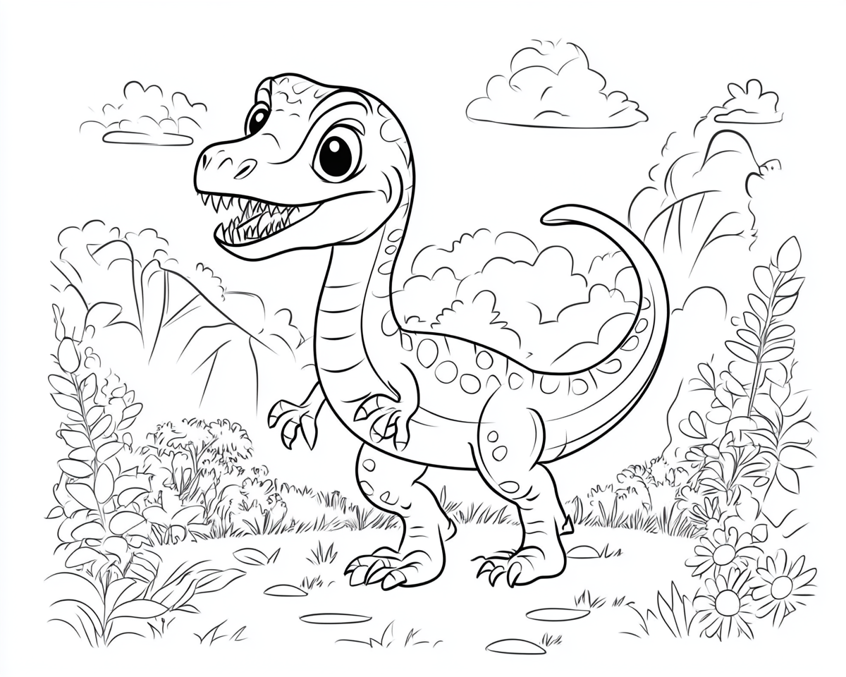 A simple drawing of a velociraptor for kids.