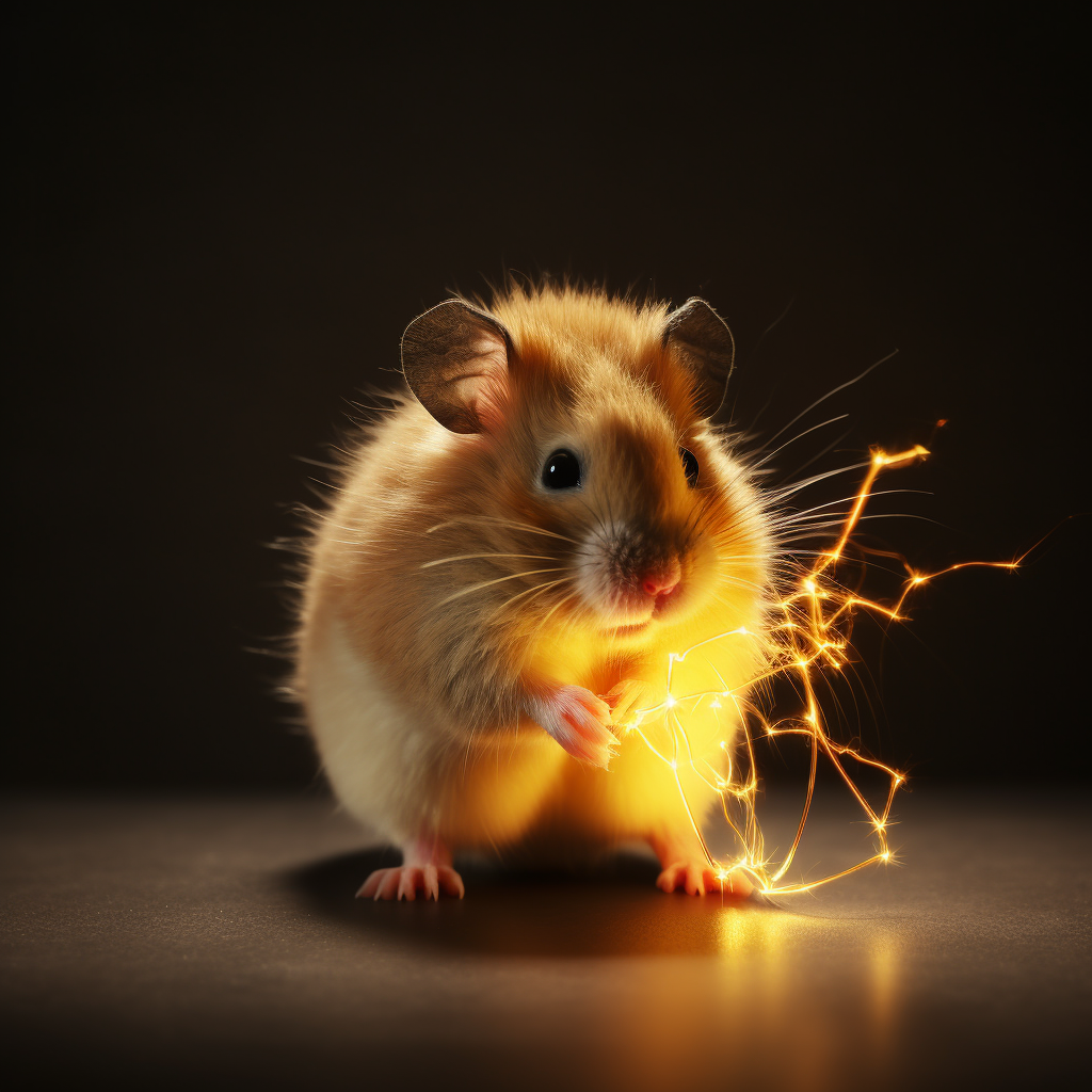 A small, energetic hamster emitting electricity sparks.