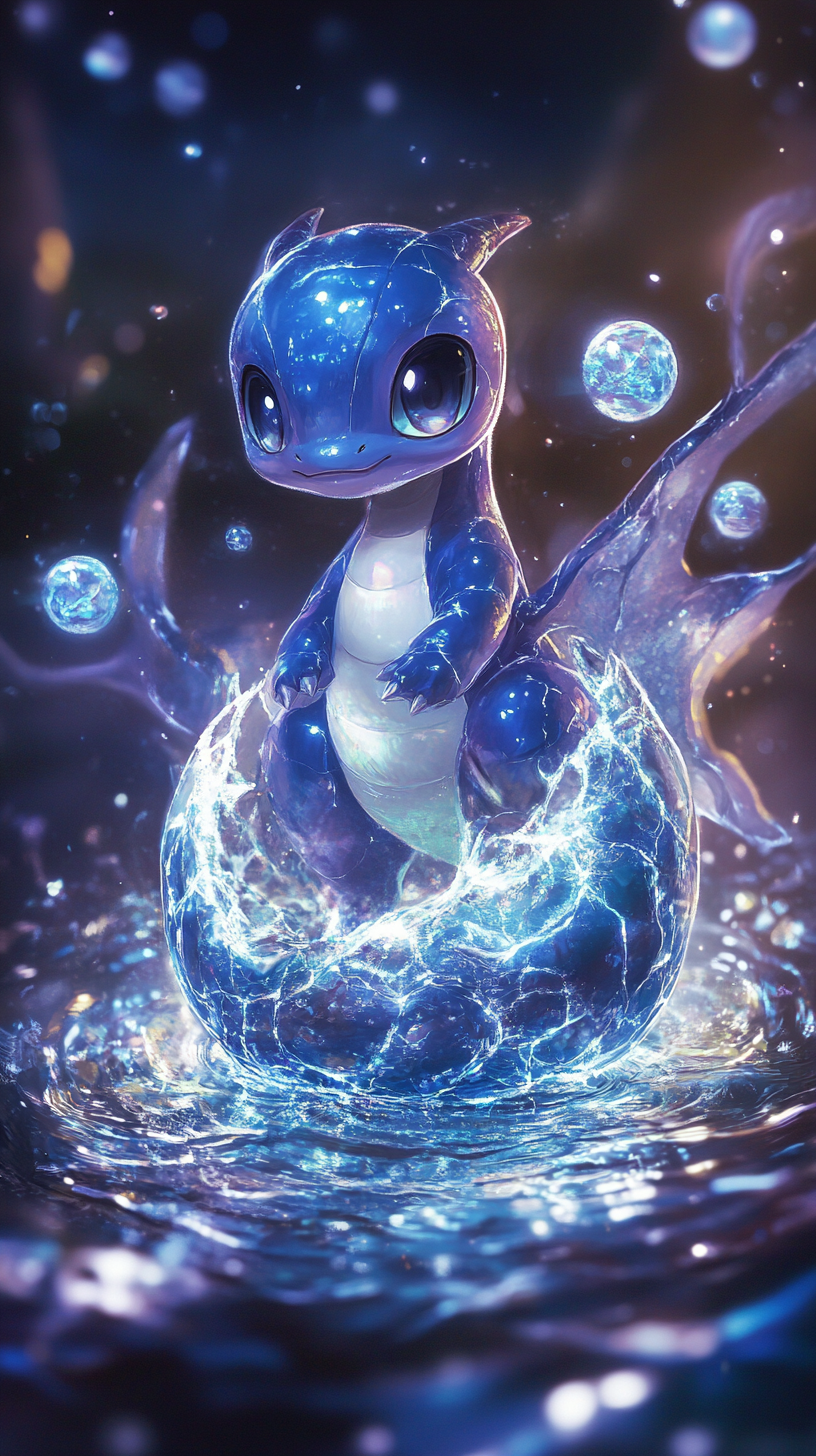 A small Dratini with blue body and enchanting eyes.