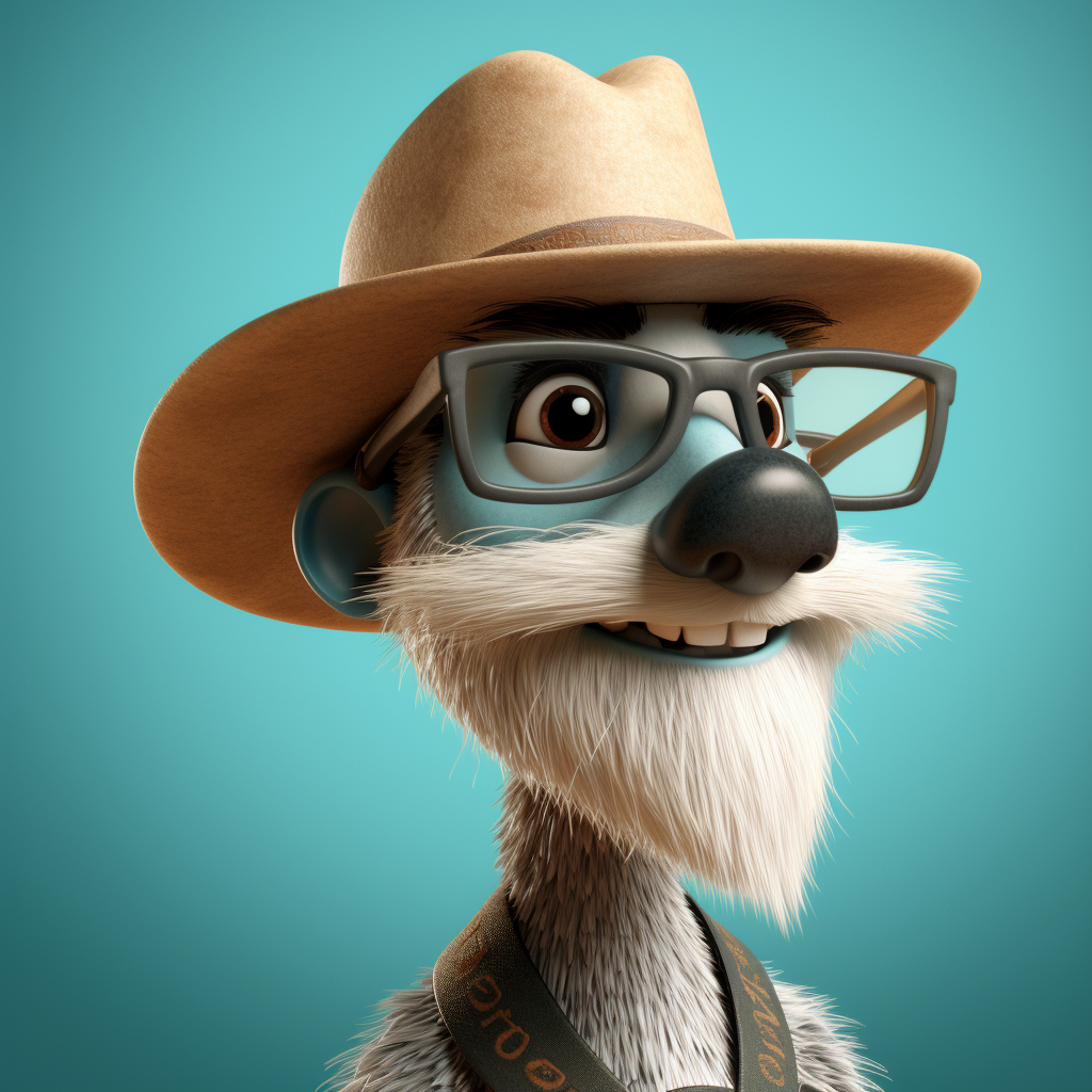 A smirking meerkat with glasses and a hat.