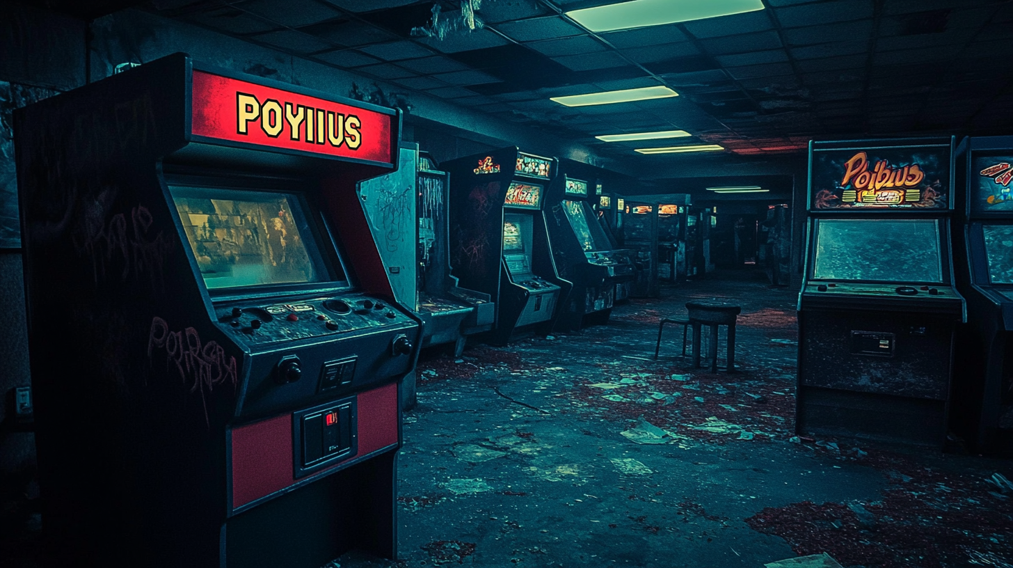 A spooky 80's arcade with Polybius cabinet- 16:9