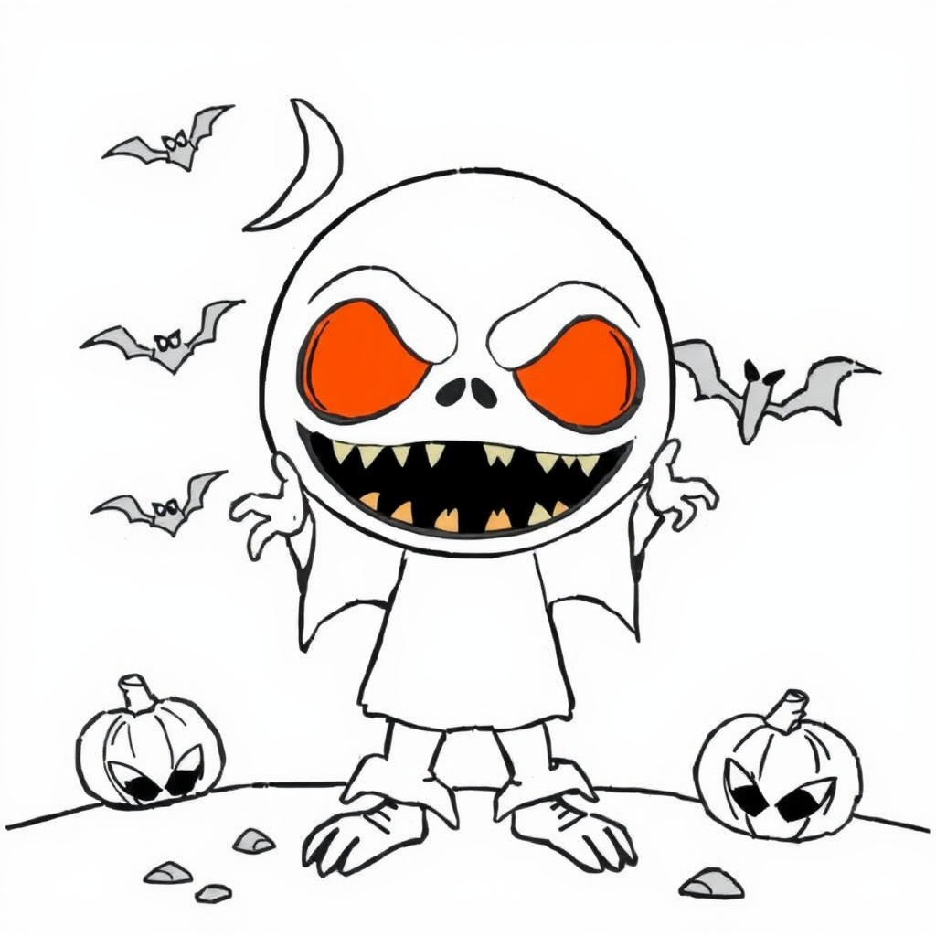 A spooky Halloween coloring page for kids.