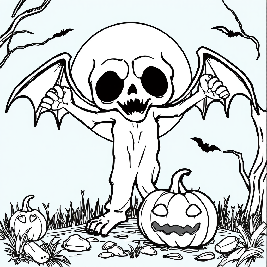 A spooky Halloween coloring page with vector art.