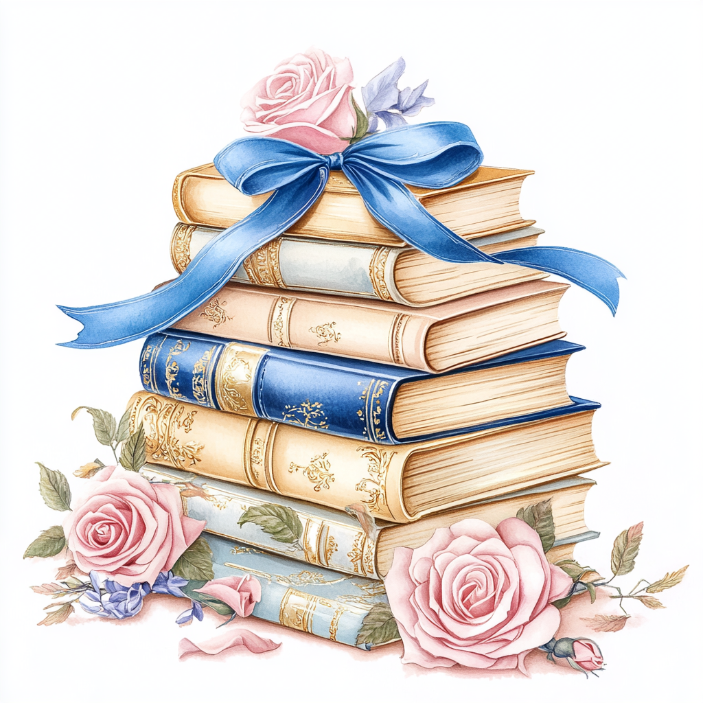 A stack of fancy books with pretty ribbon