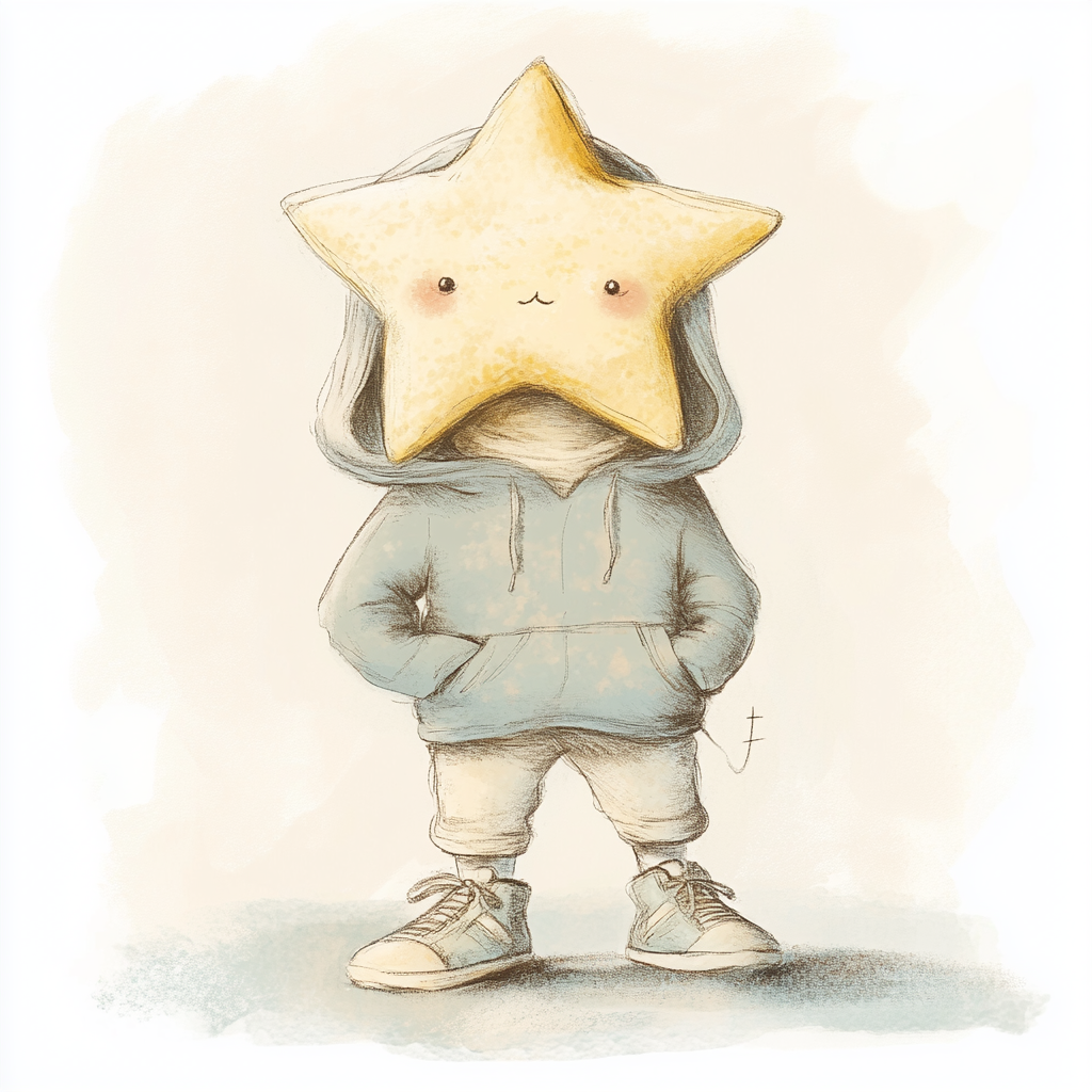 A star in hoodie and sports shoes drawing.